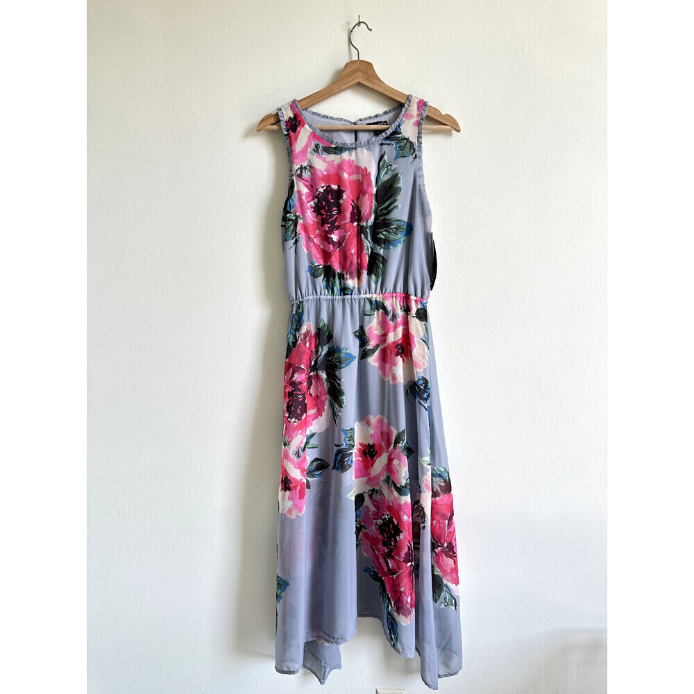 Ava and Yelly Girls Floral Lace-Trimmed asymmetric Dress - Grey size 16